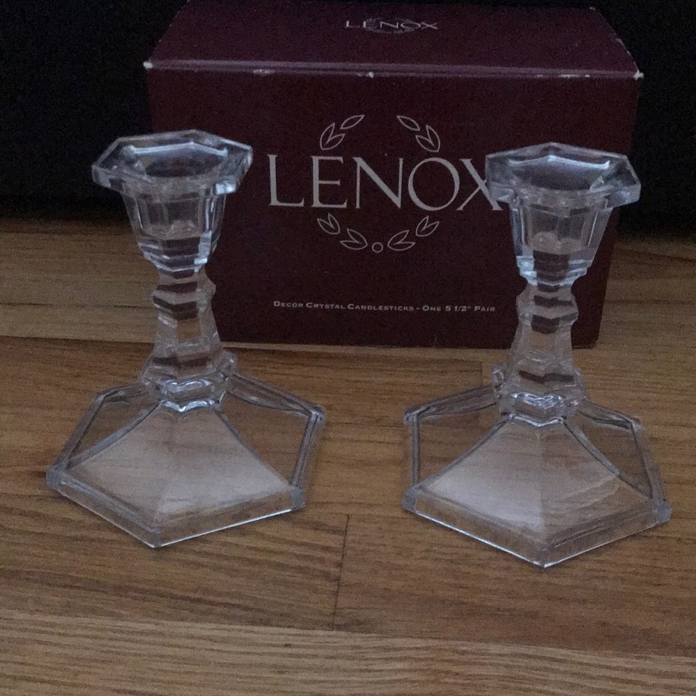 ✨NEW LENOX DECOR CRYSTAL CANDLESTICK SET 5.5" PAIR Home Accents